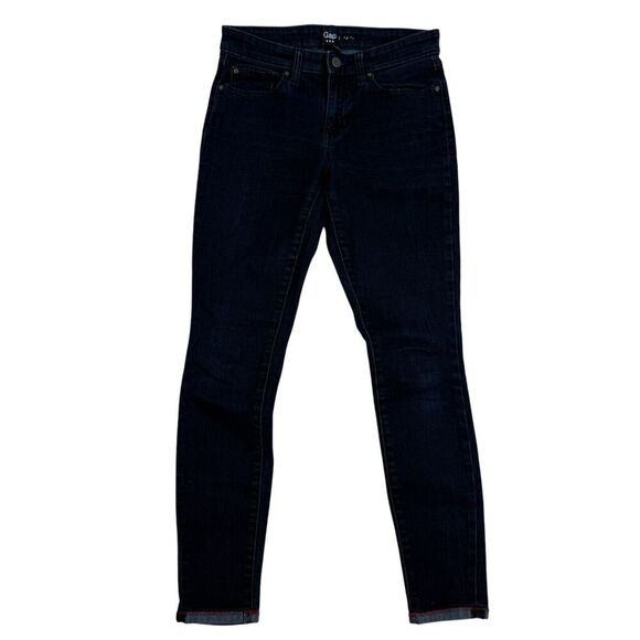 Gap Dark Wash Denim Blue Jeans Skinny Leg Ankle Cuffed 2/26 Jegging Stretch - Picture 1 of 10